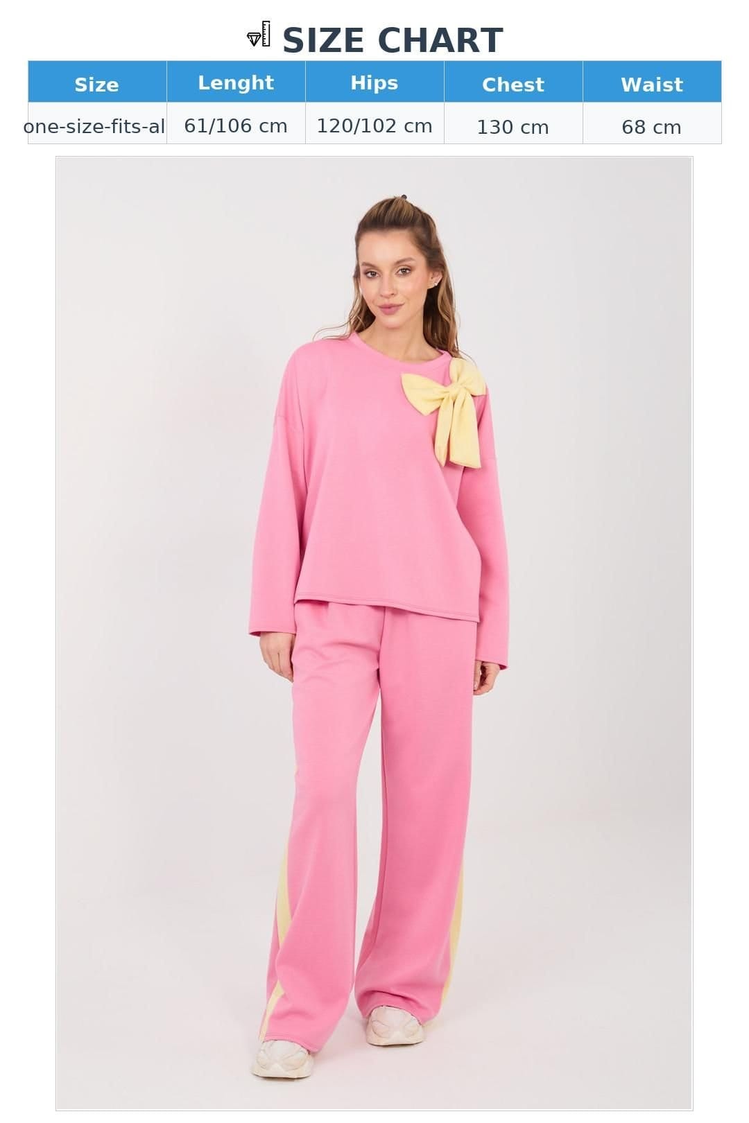 Love Lace Love Lace Women's Paris Bow Detail Casual Wide Leg Tracksuit Set in Pink - 4