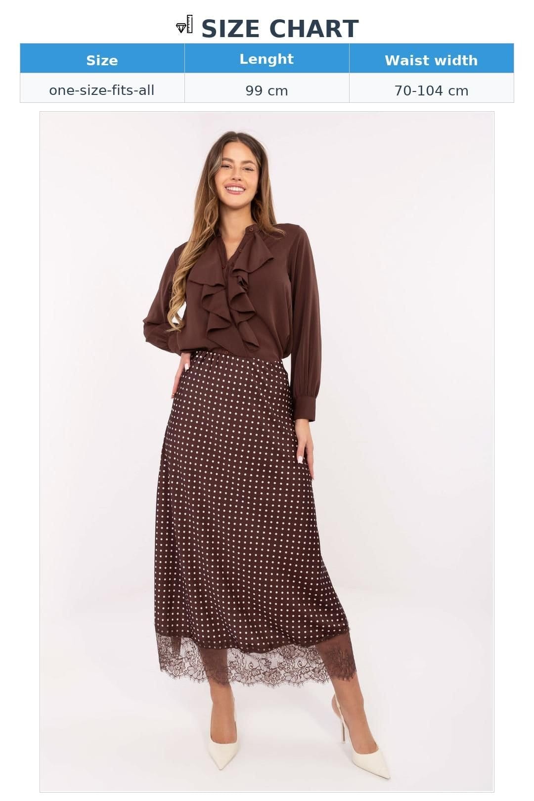 Love Lace Love Lace Women's Polka Dot Lace Hem Midi Skirt with Elastic Waist in Brown - 4