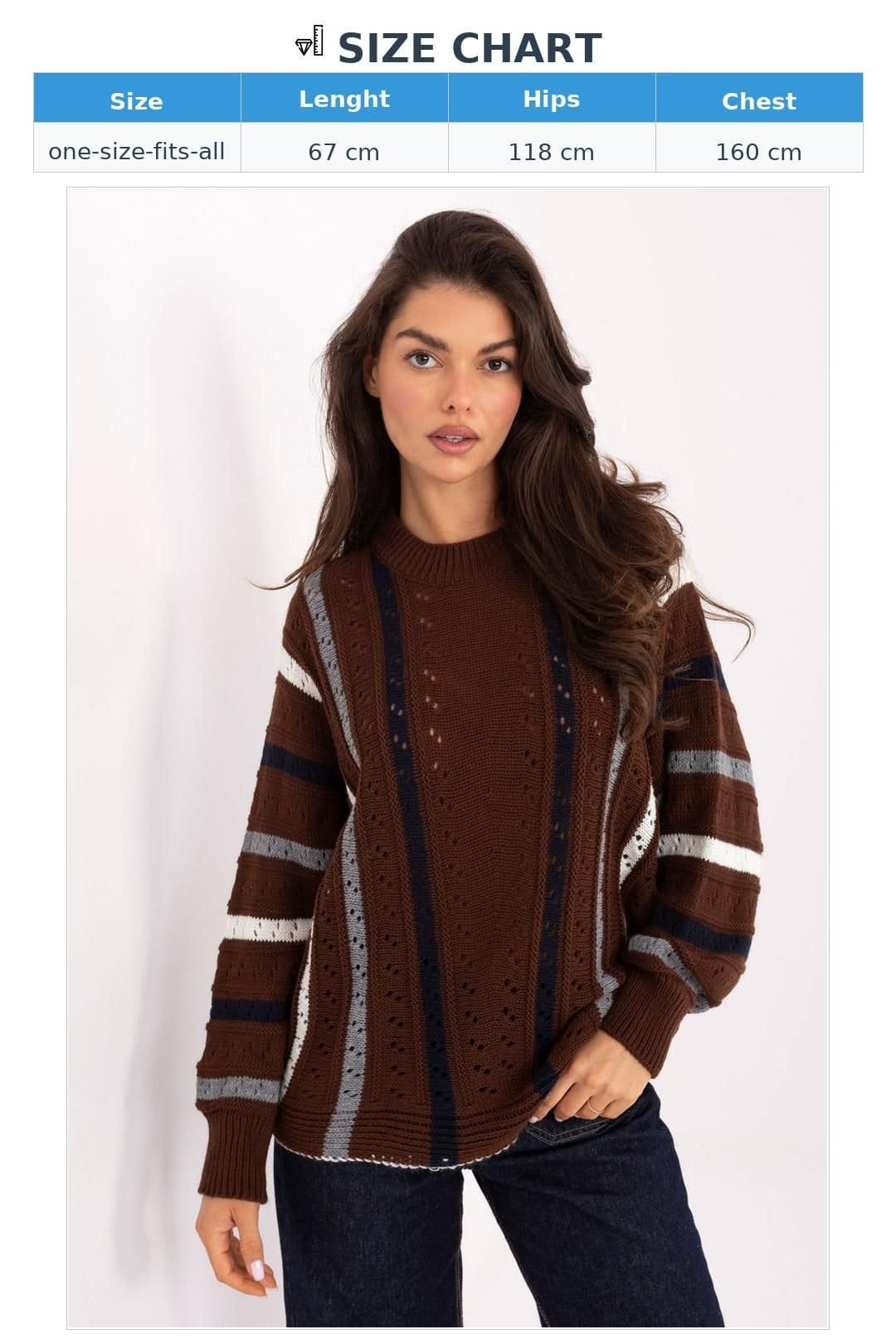 Love Lace Love Lace Women's Oversized Acrylic Openwork Stripe Sweater in Brown - 4