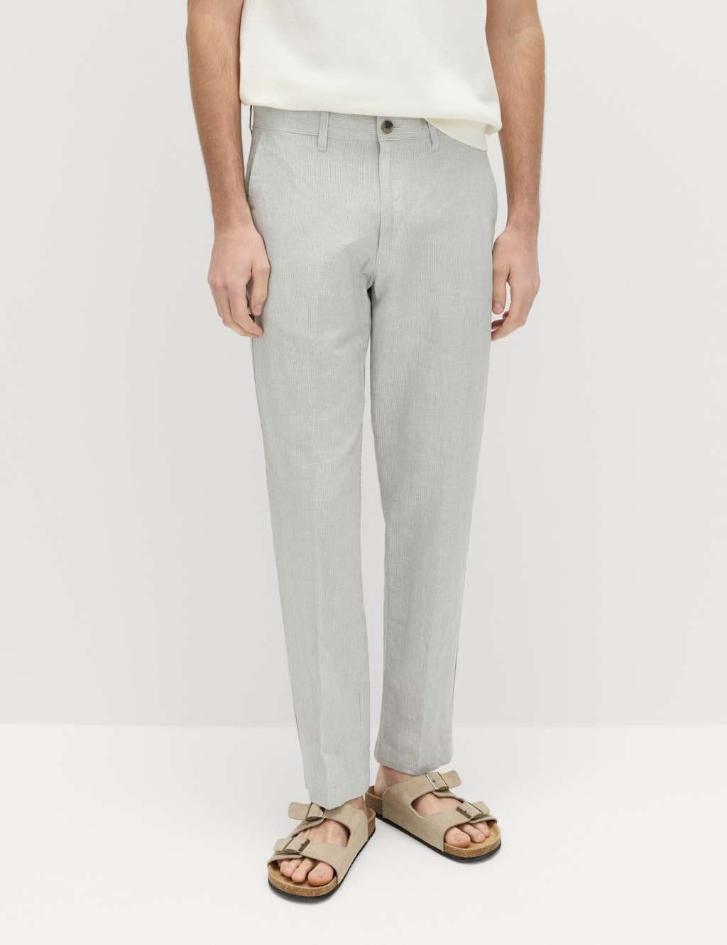 Marks & Spencer M&S Regular Fit Cotton Linen Blend Chinos in Chrome