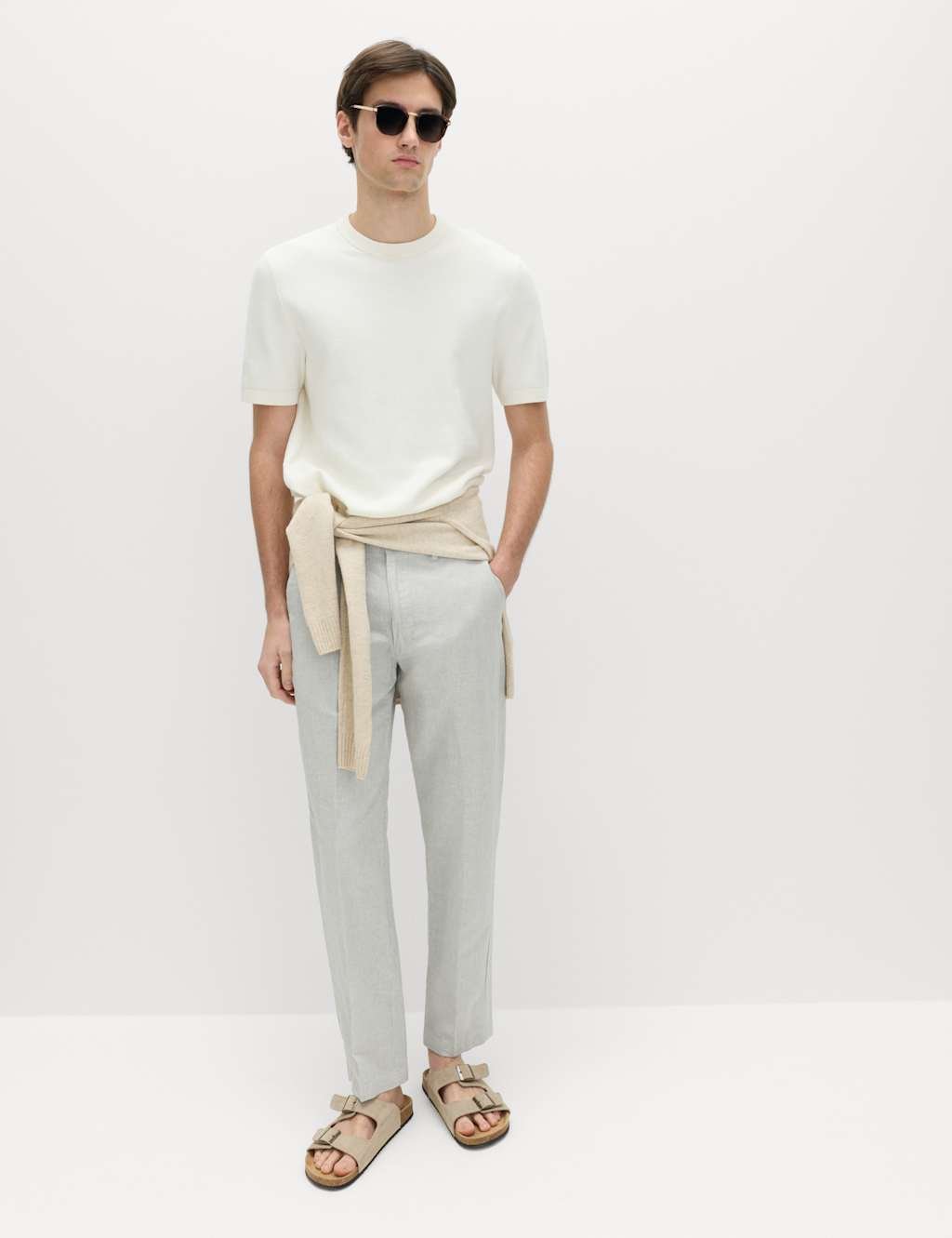 Marks & Spencer M&S Regular Fit Cotton Linen Blend Chinos Chrome - 2