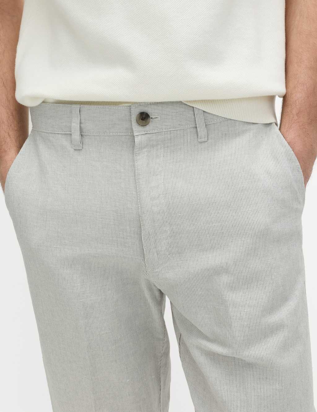 Marks & Spencer M&S Regular Fit Cotton Linen Blend Chinos Chrome - 3