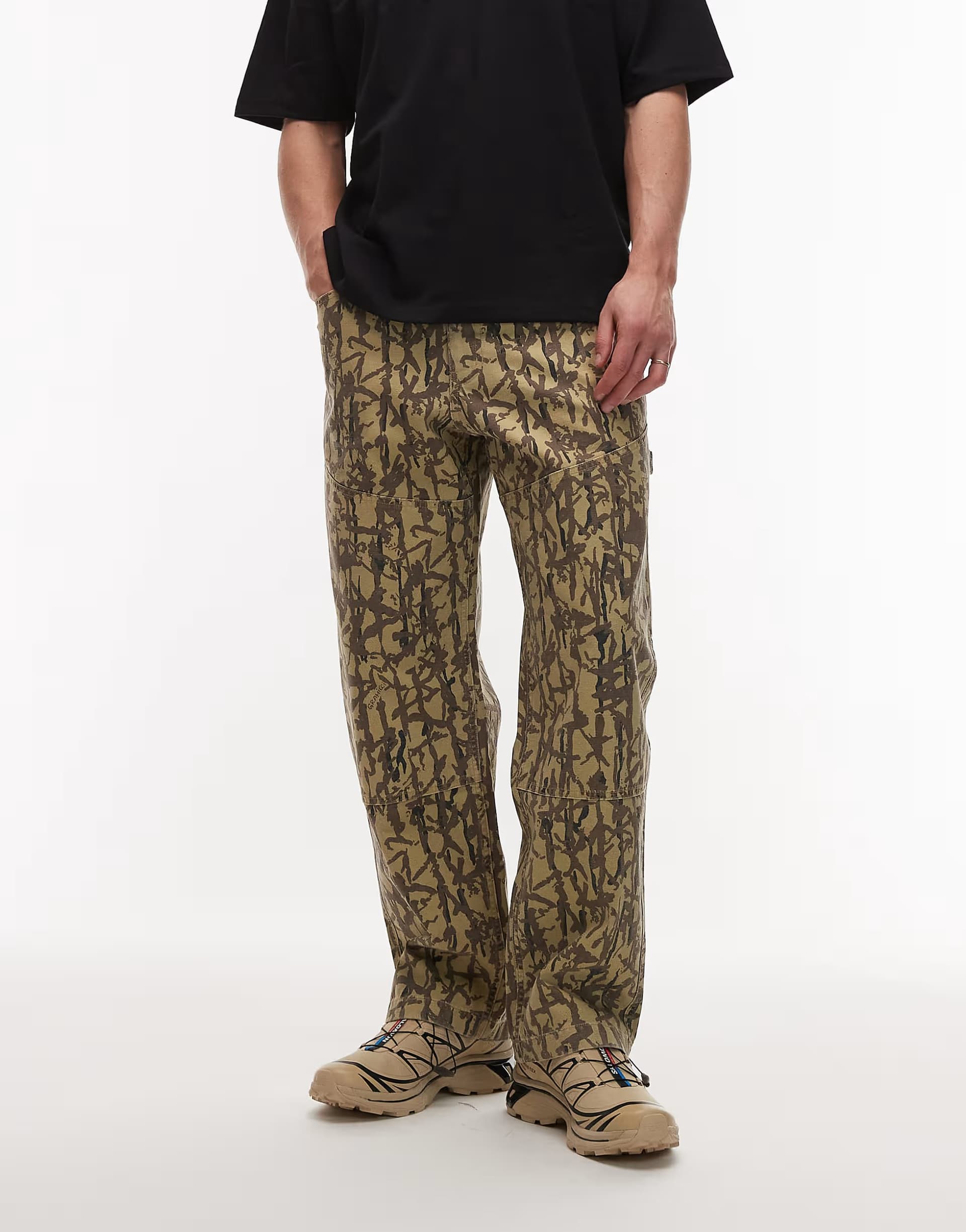ASOS Gramicci taos patterned canvas straight fit pant in khaki reed