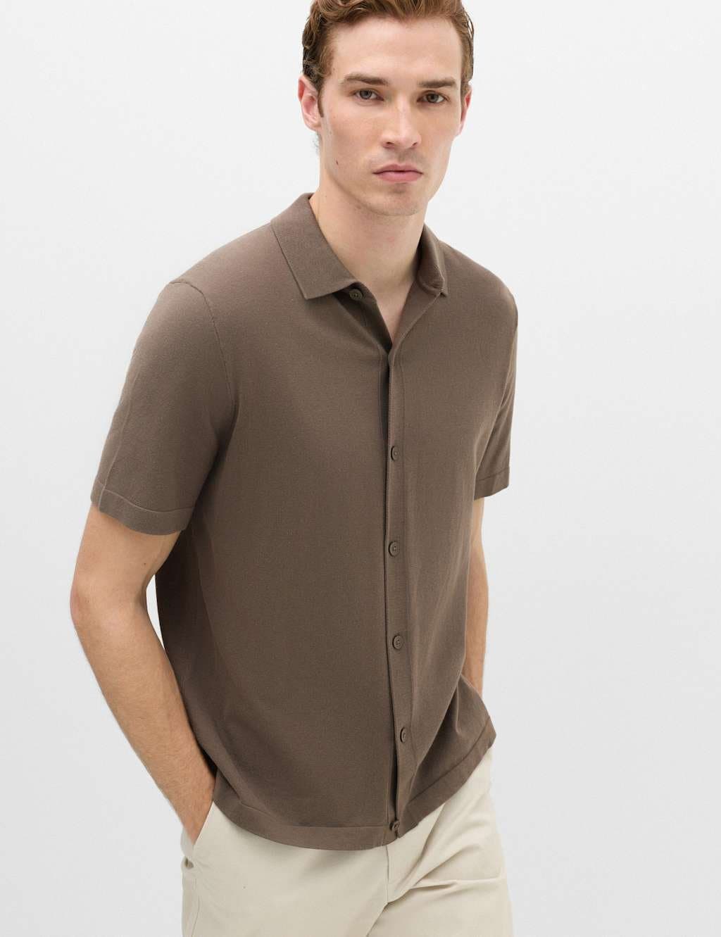 Marks & Spencer M&S Mercerised Cotton Knitted Polo Shirt Espresso