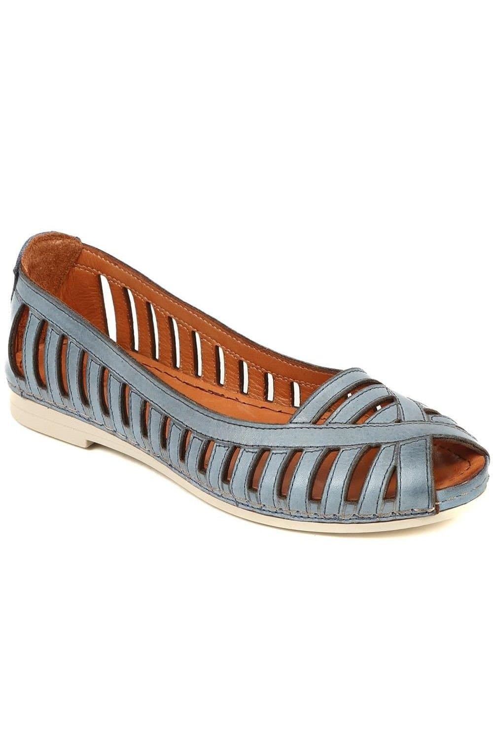 Pavers Pavers Women's Leather Open-Toe Ballet Flats in Blue