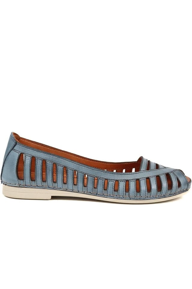 Pavers Pavers Women's Leather Open-Toe Ballet Flats in Blue - 2