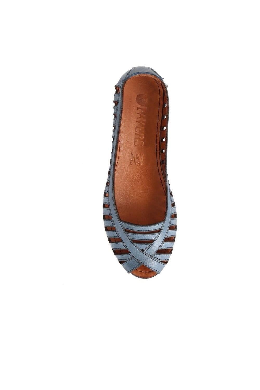 Pavers Pavers Women's Leather Open-Toe Ballet Flats in Blue - 4