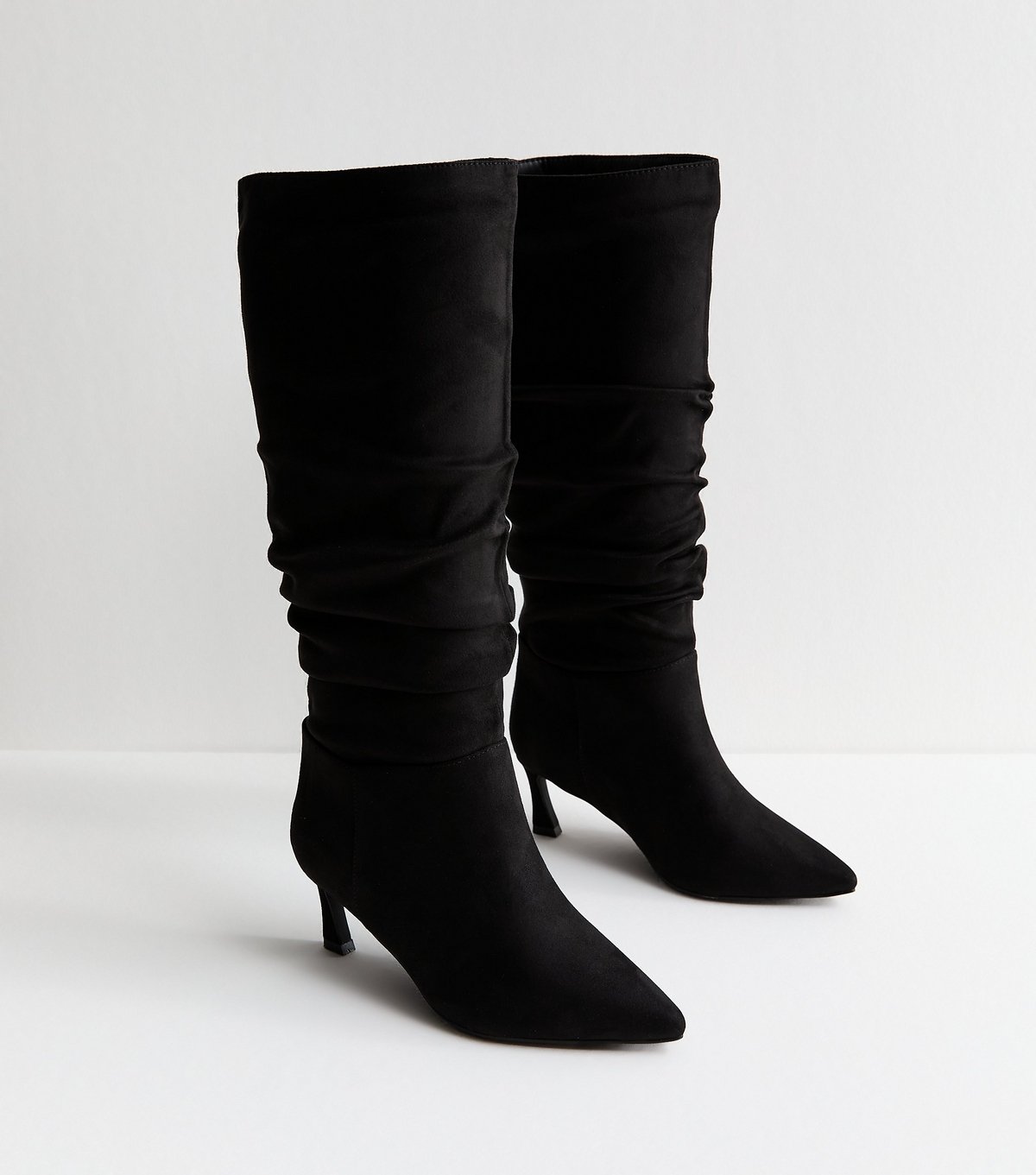 New Look Women's Wide Fit Black Faux Suede Ruched Knee High Boots Vegan New Look - 3