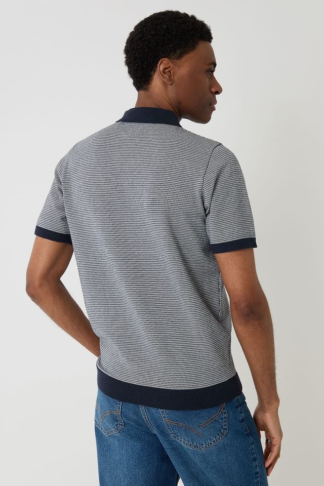 Threadbare Threadbare Men's Fairisle Knitted Short Sleeve Polo in Navy - 2