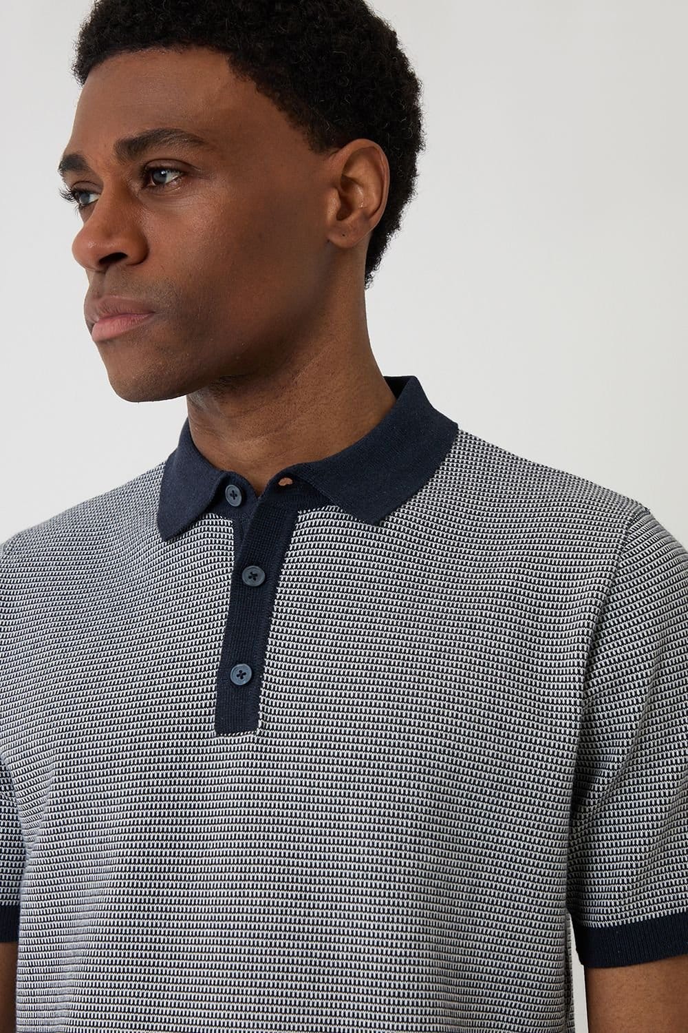 Threadbare Threadbare Men's Fairisle Knitted Short Sleeve Polo in Navy - 4