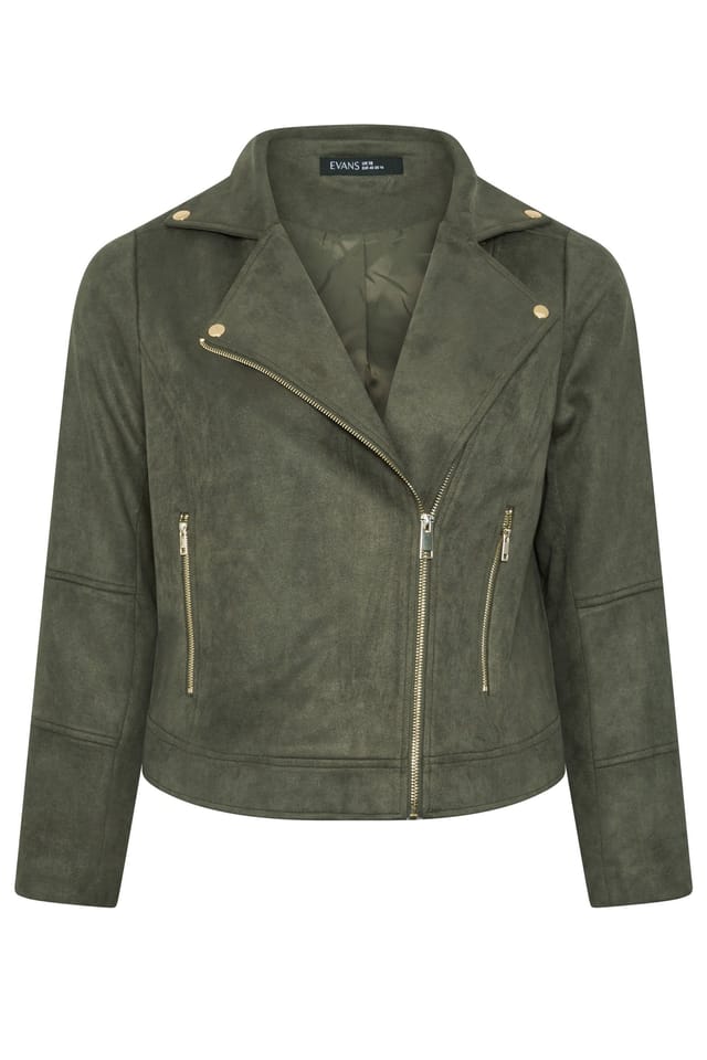 Evans Evans Women's Suedette Biker Jacket in Dark Green - 2
