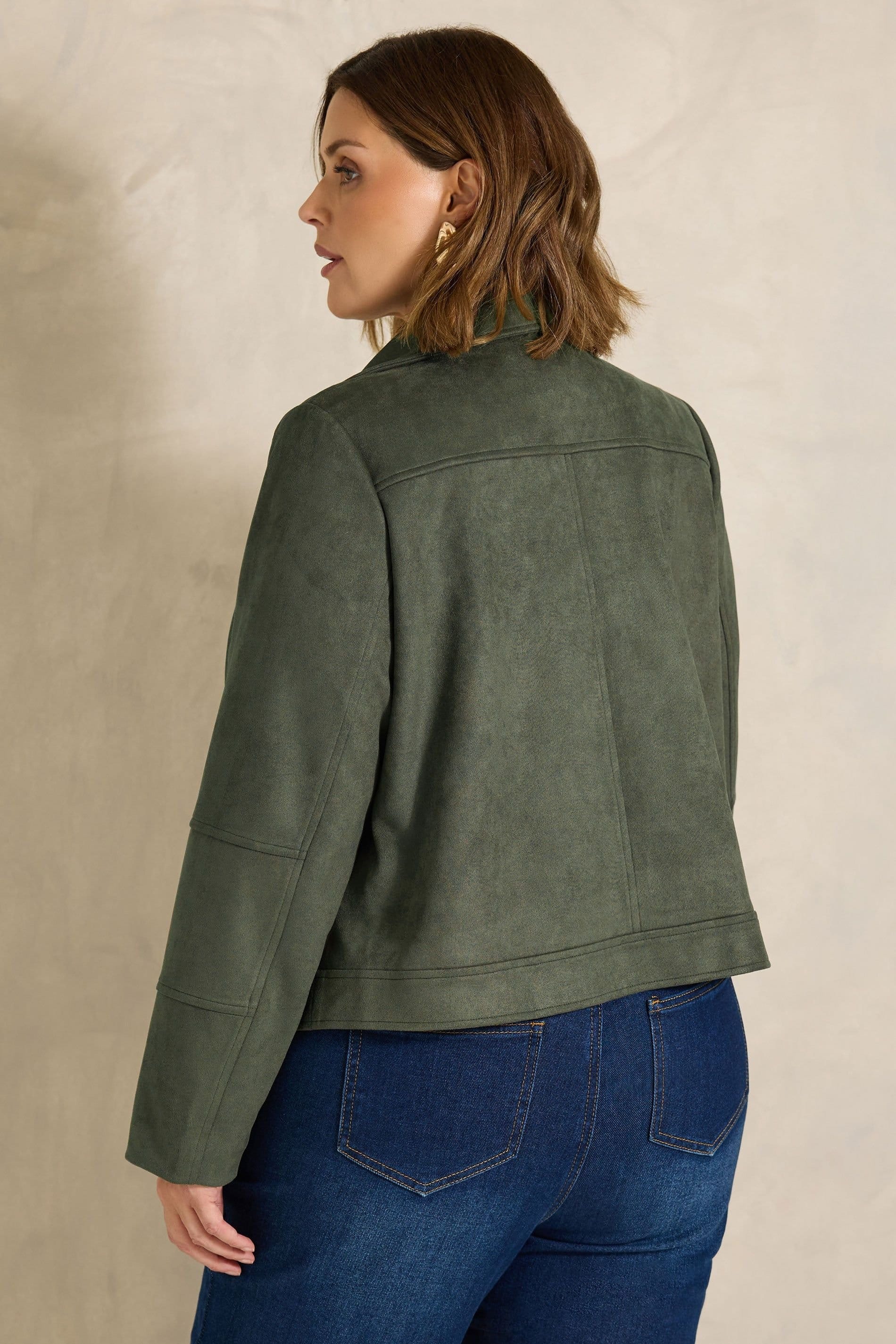 Evans Evans Women's Suedette Biker Jacket in Dark Green - 4
