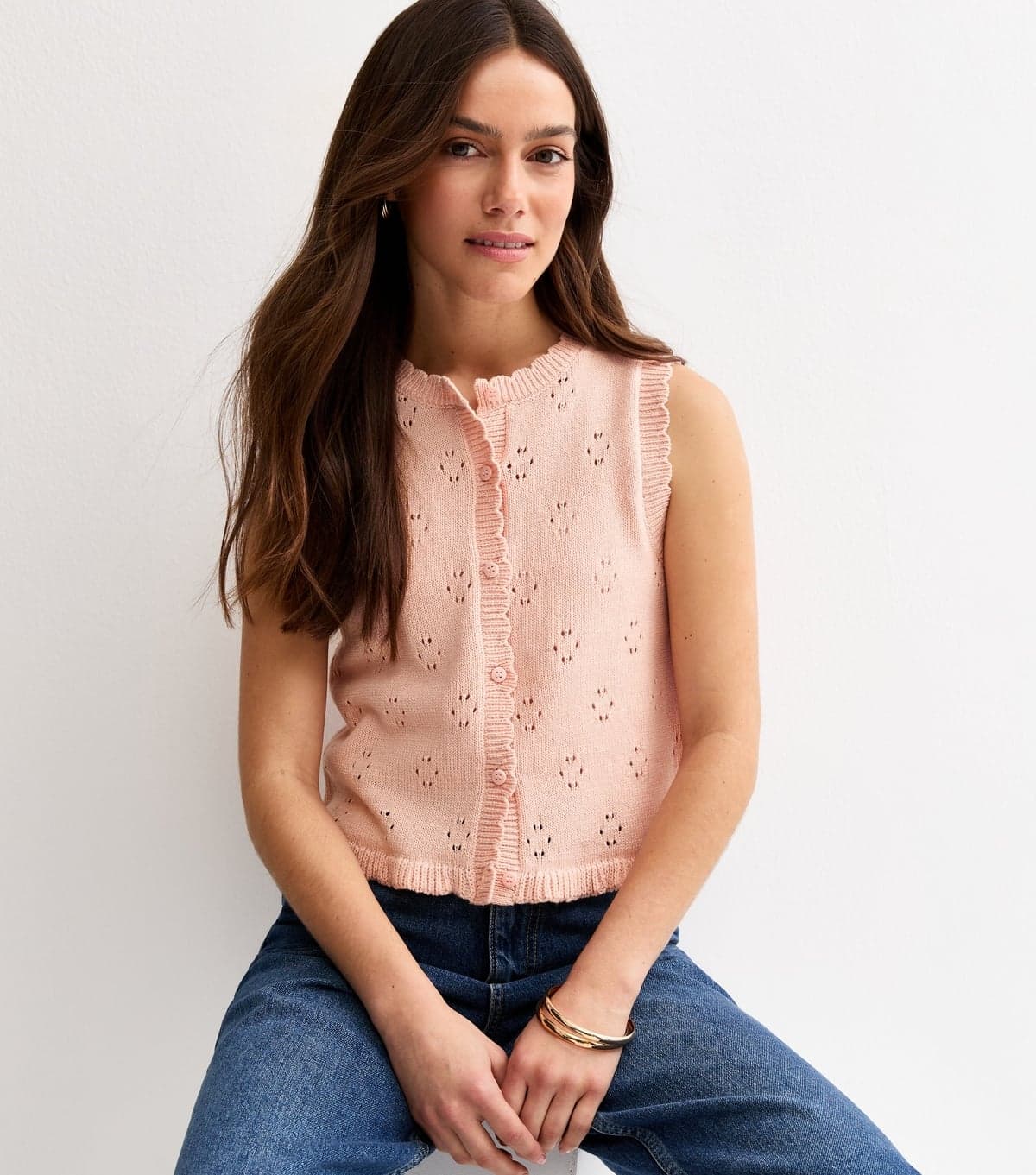 New Look Women's Petite Light Pink Cotton Rich Scalloped Edge Waistcoat New Look