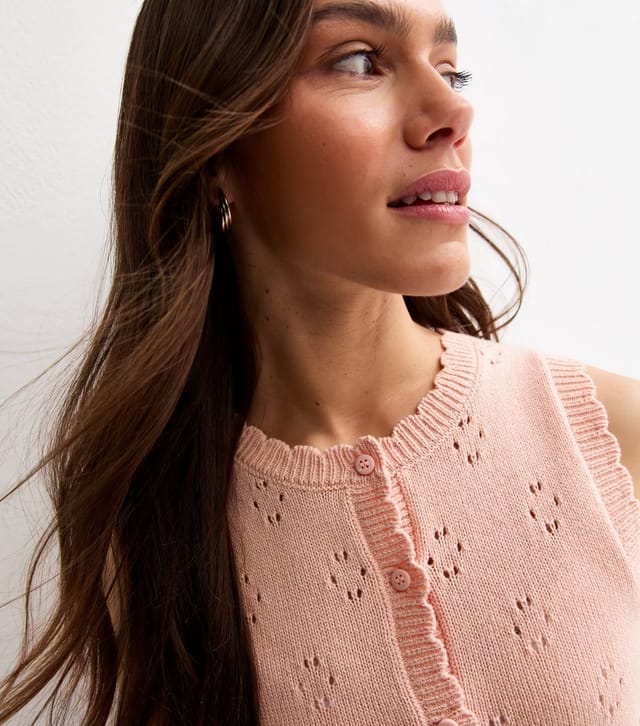 New Look Women's Petite Light Pink Cotton Rich Scalloped Edge Waistcoat New Look - 2