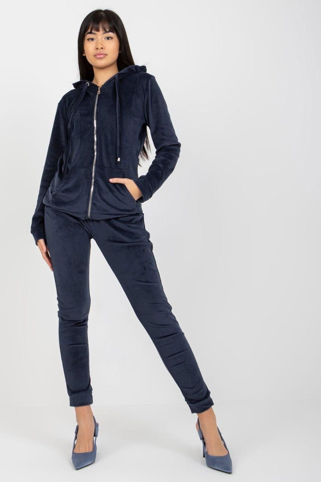 Love Lace Love Lace Women's Velour Zip Hoodie Sweatshirt & Jogger Set in Blue