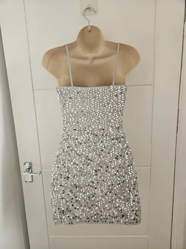 H&M H&M silver sequins embellished strappy dress party night out summer holiday ibiza XS
