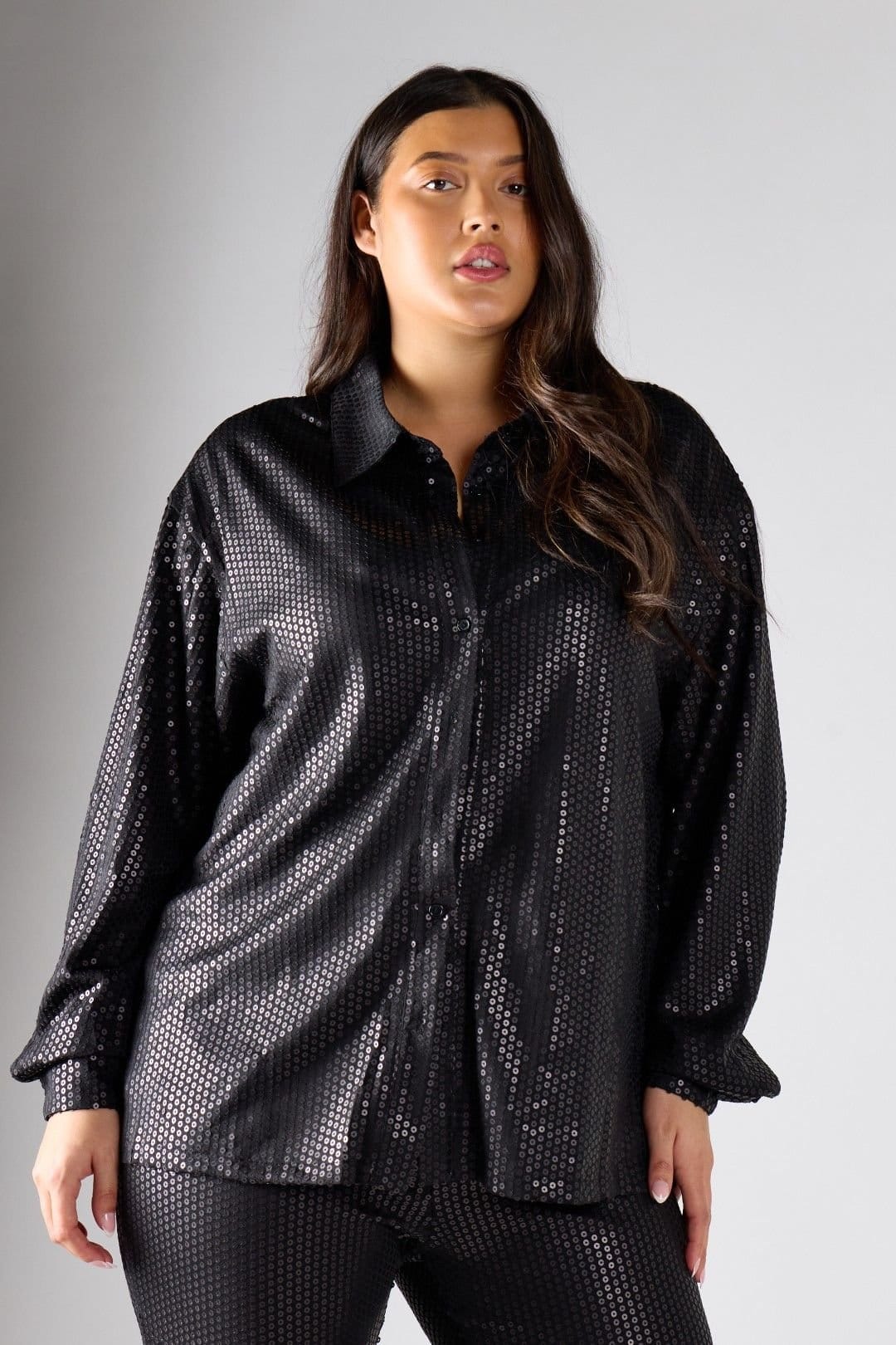 Shnoo Shnoo Women's Collared Long-Sleeve Shirt in Black - 4