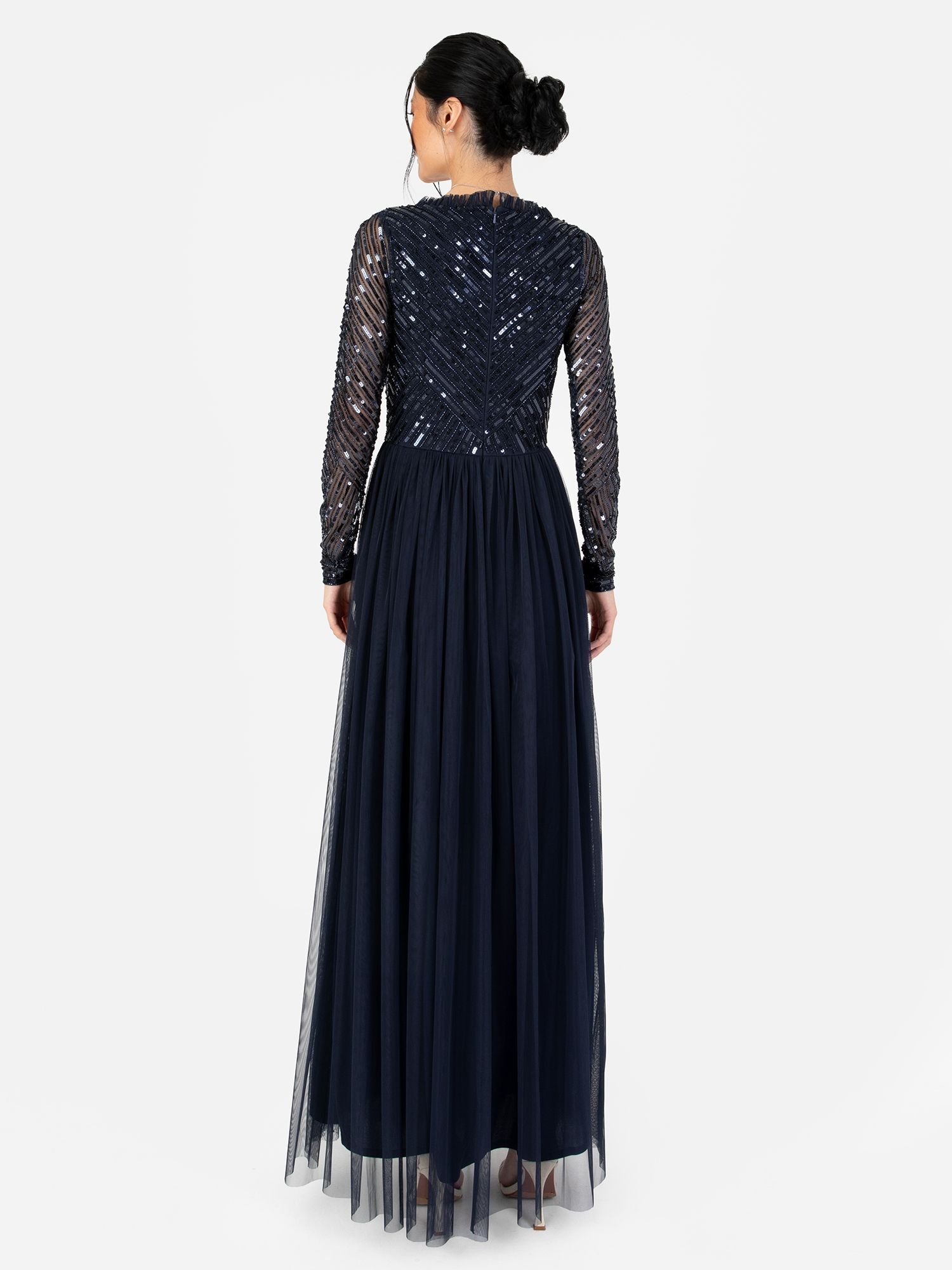 Maya Deluxe Maya Deluxe Women's Stripe Embellished Faux Wrap Bodice Maxi Dress in Dark Navy - 3