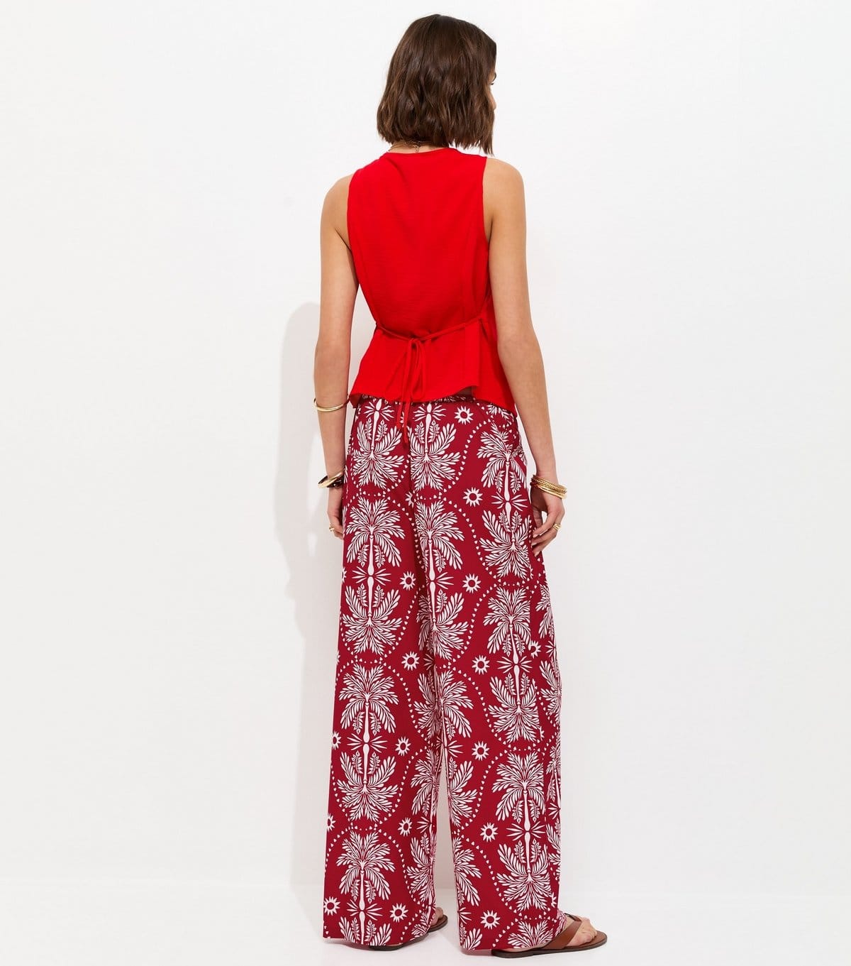 New Look Women's Red Palm Tree Print Wide Leg Trousers New Look - 4