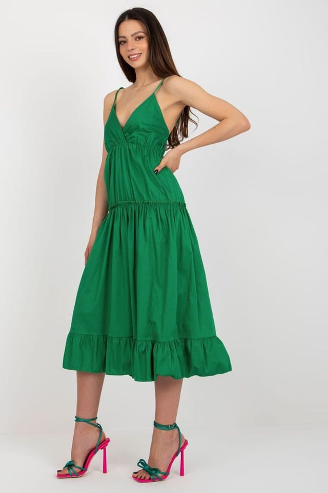 Love Lace Love Lace Women's Lined Summer Wrap Neck Ruffle Hem Dress in Green - 2