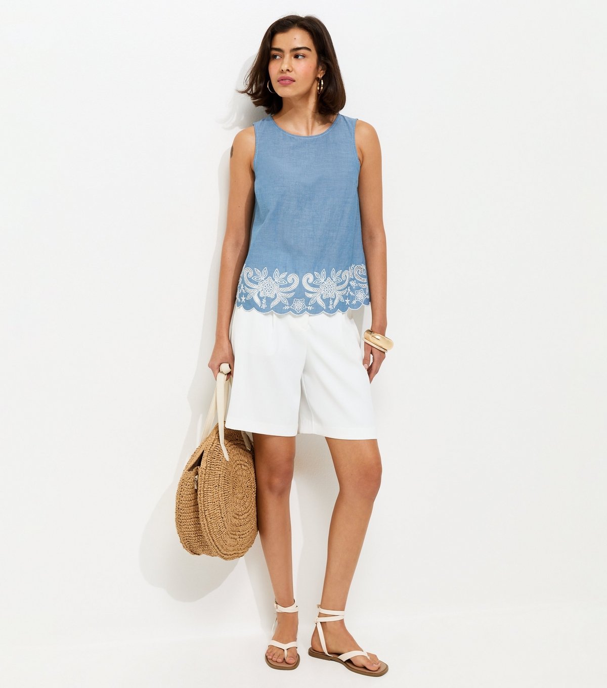 New Look Women's Blue Embroidered Hem Sleeveless Top New Look - 2