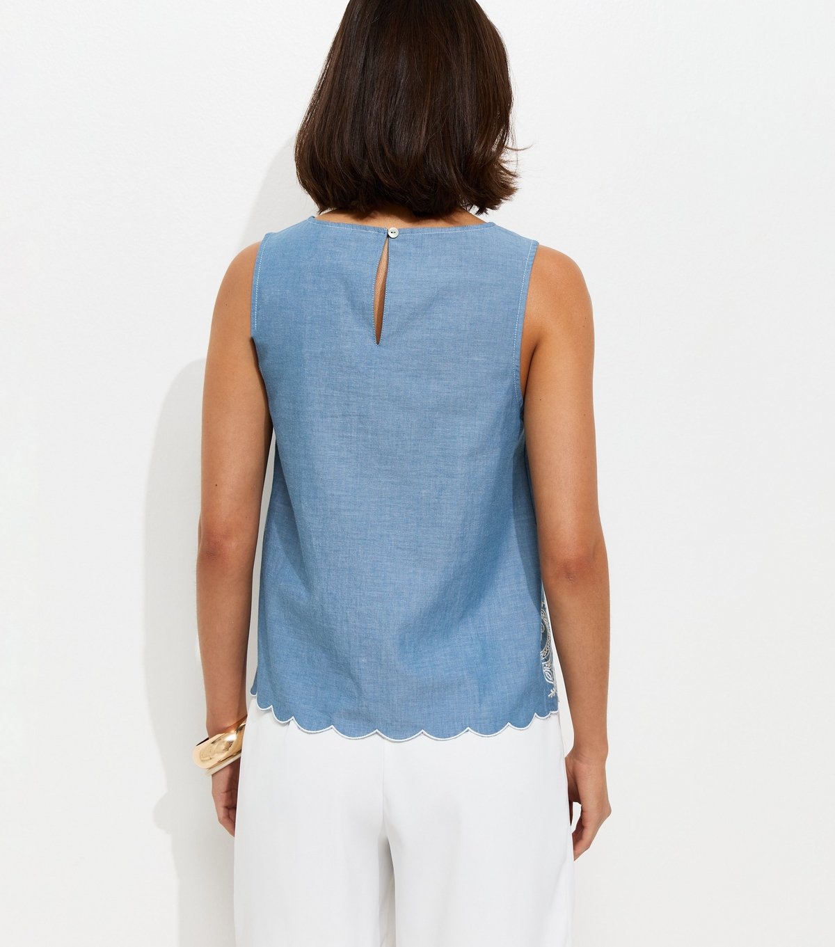 New Look Women's Blue Embroidered Hem Sleeveless Top New Look - 4