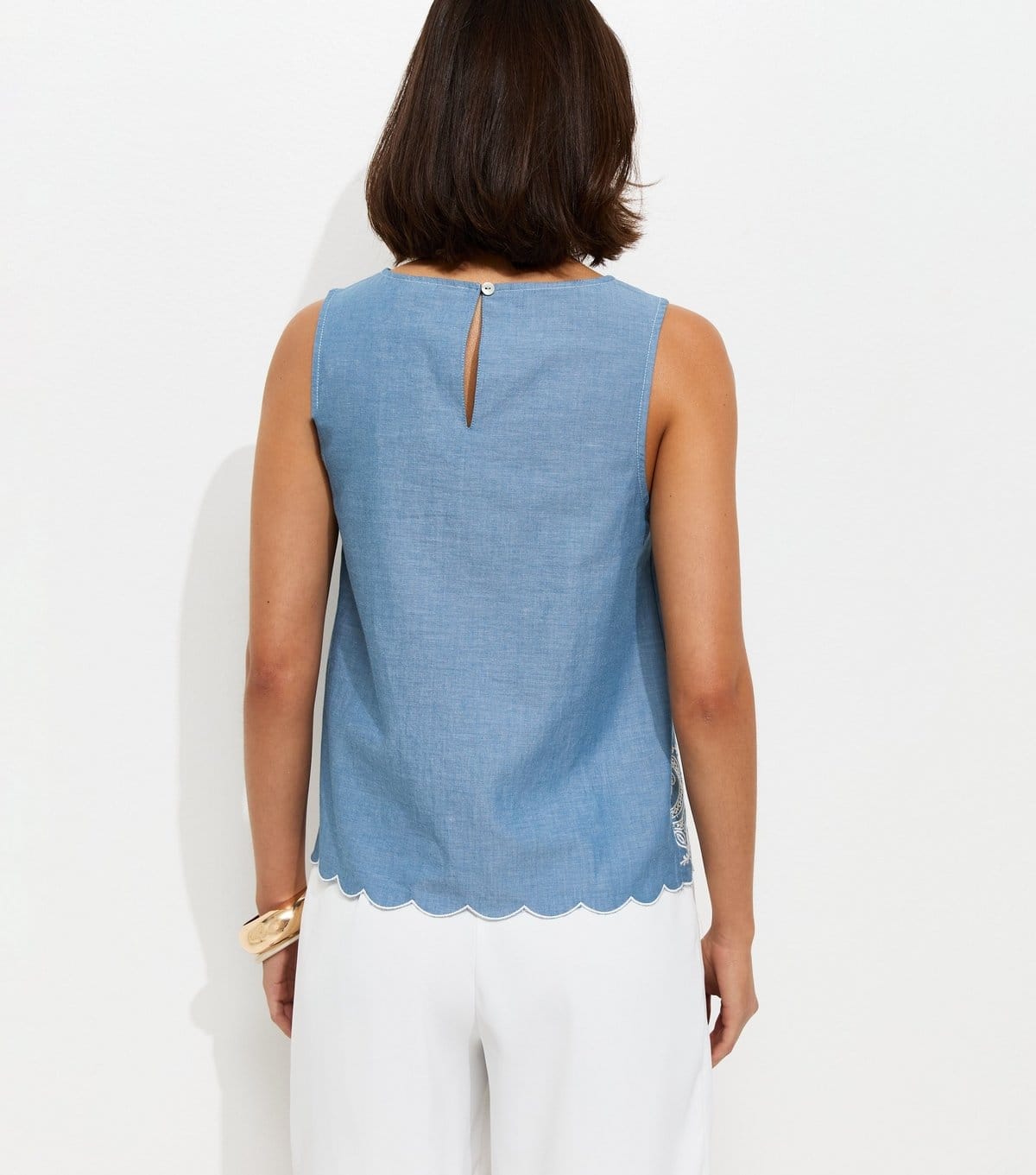 New Look Women's Blue Embroidered Hem Sleeveless Top New Look - 4