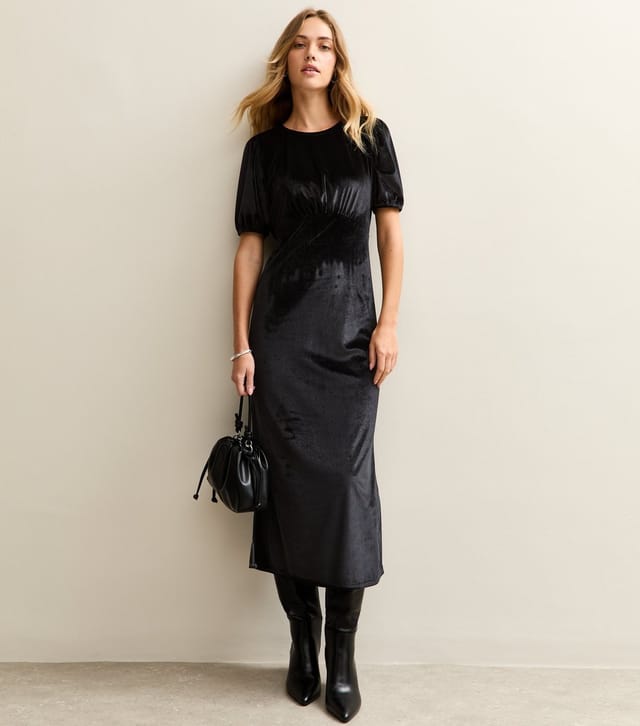 New Look Women's Black Velvet Puff Sleeve Midi Dress New Look - 3