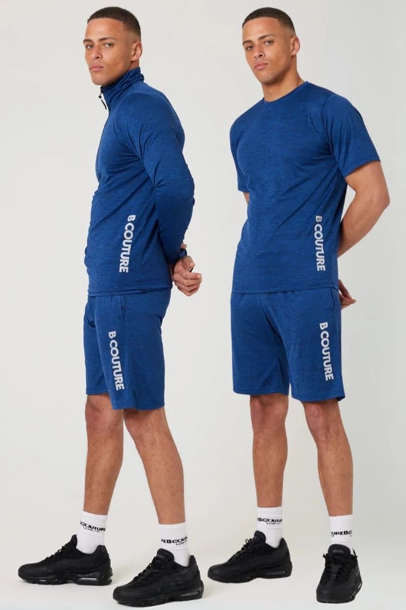 BCouture BCouture Men's Gym Shorts, Quarter-Zip Top & T-Shirt Set in Navy