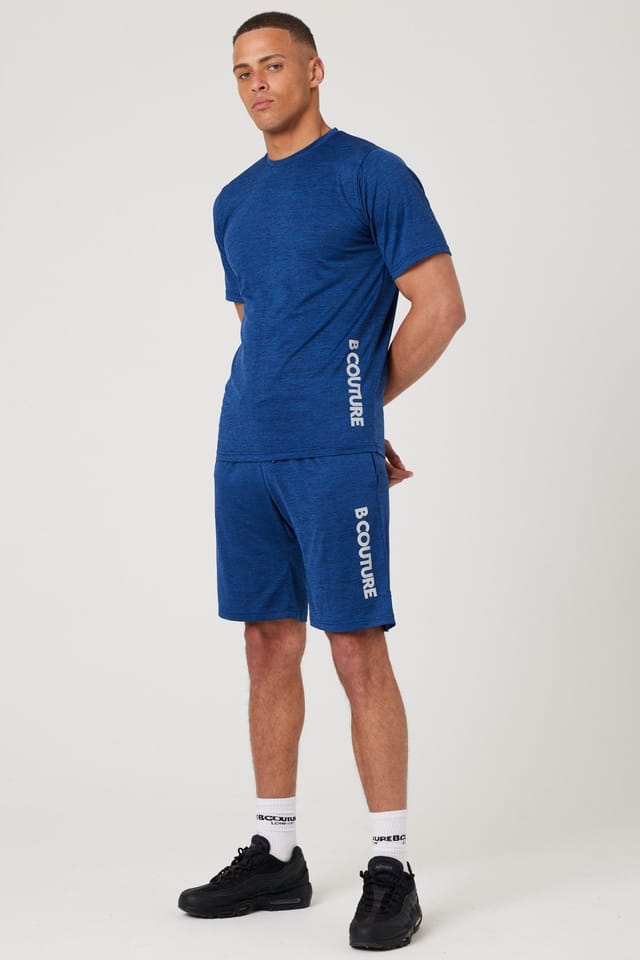 BCouture BCouture Men's Gym Shorts, Quarter-Zip Top & T-Shirt Set in Navy - 2