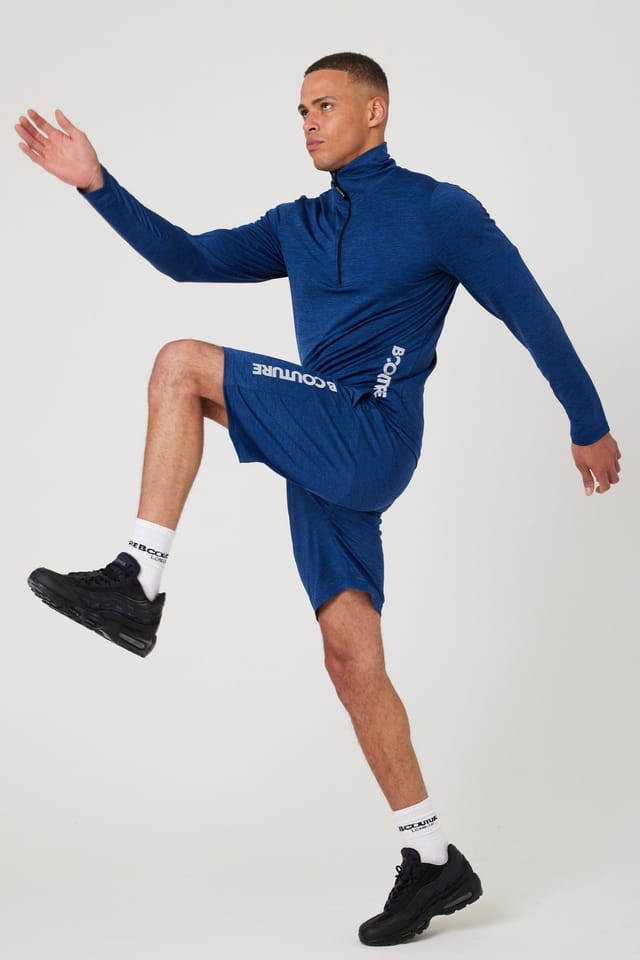 BCouture BCouture Men's Gym Shorts, Quarter-Zip Top & T-Shirt Set in Navy - 3