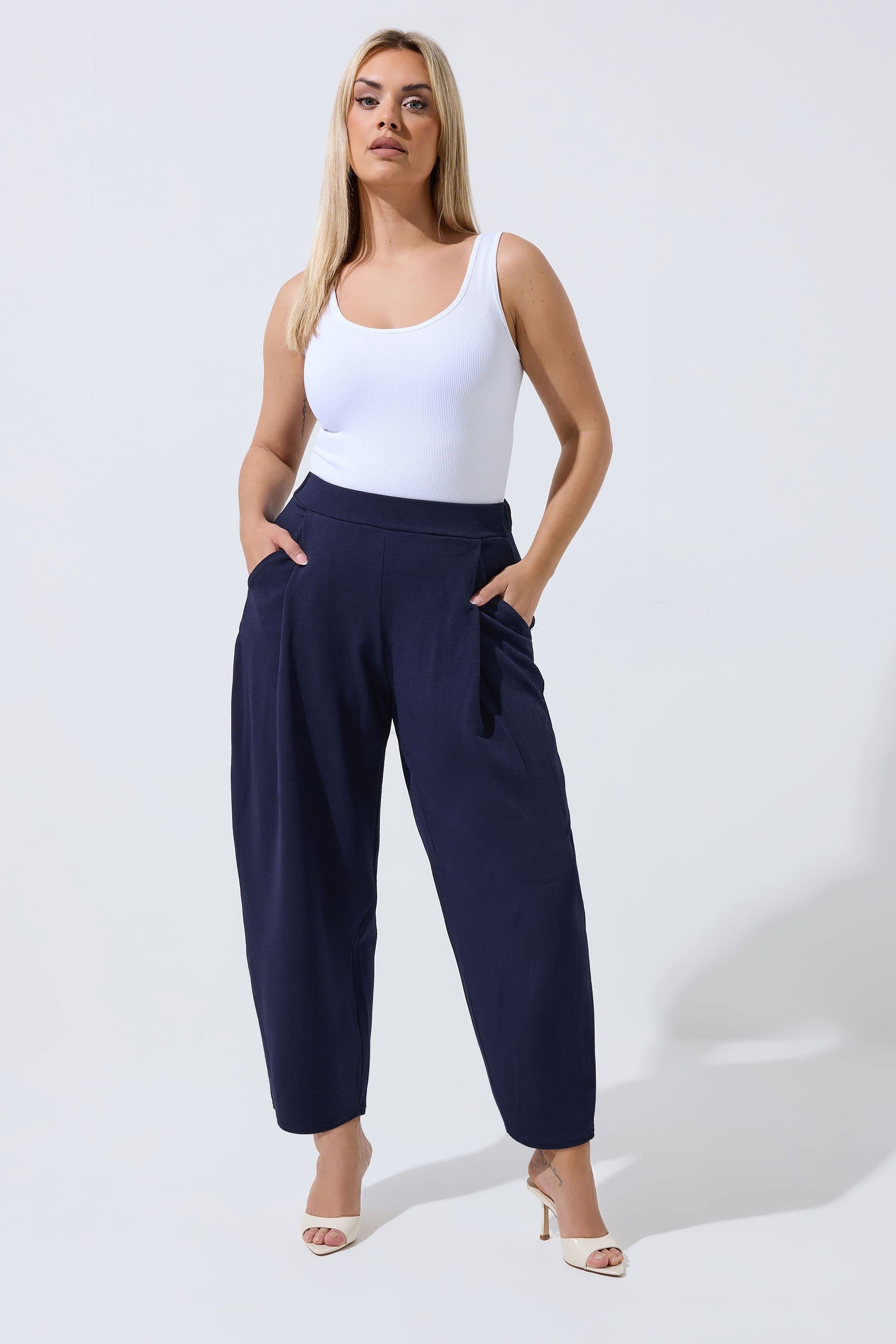 Limited Collection Plus Size Navy Bluepleated Barrel Leg Trousers