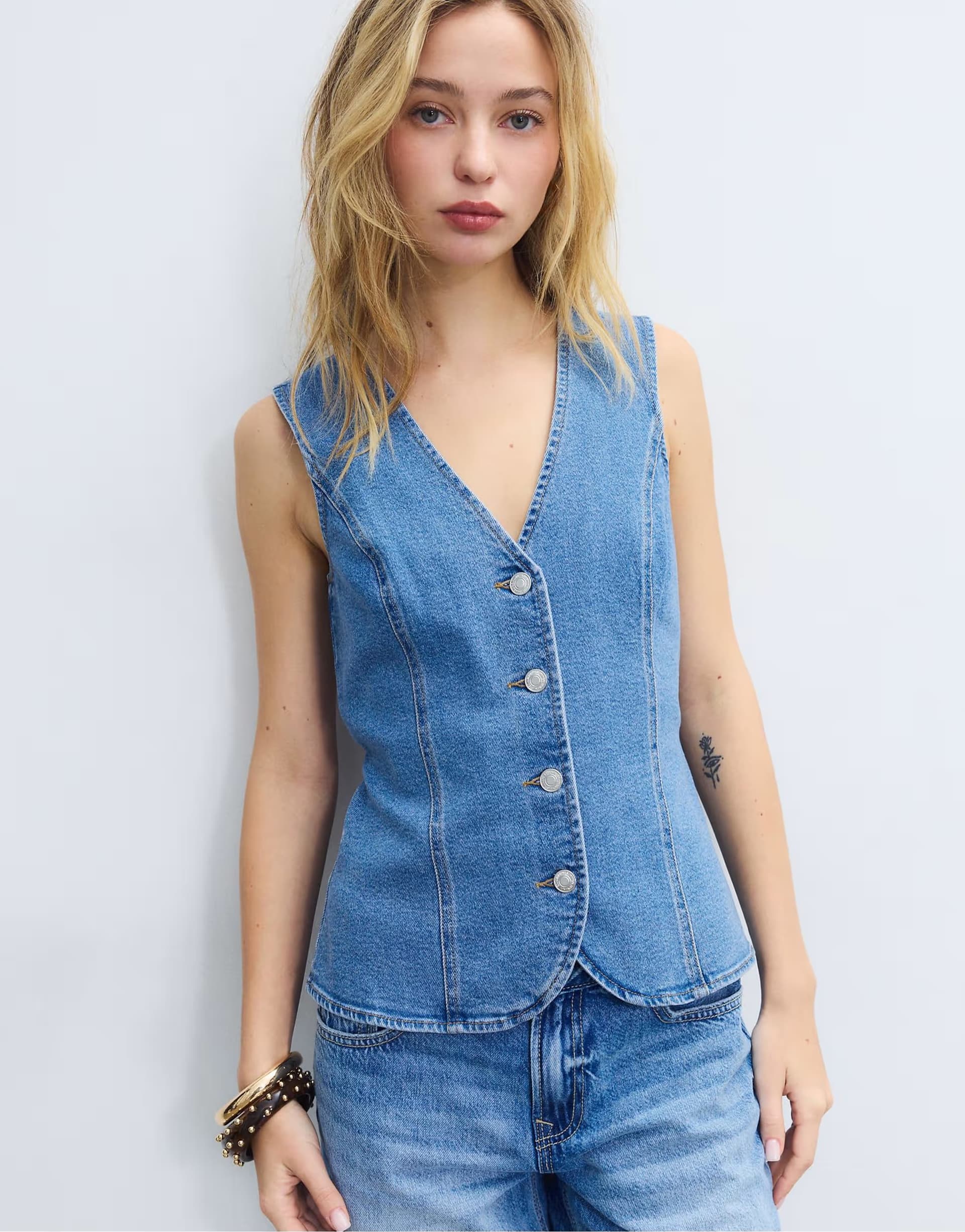ASOS Stradivarius denim waistcoat co-ord in light blue denim?