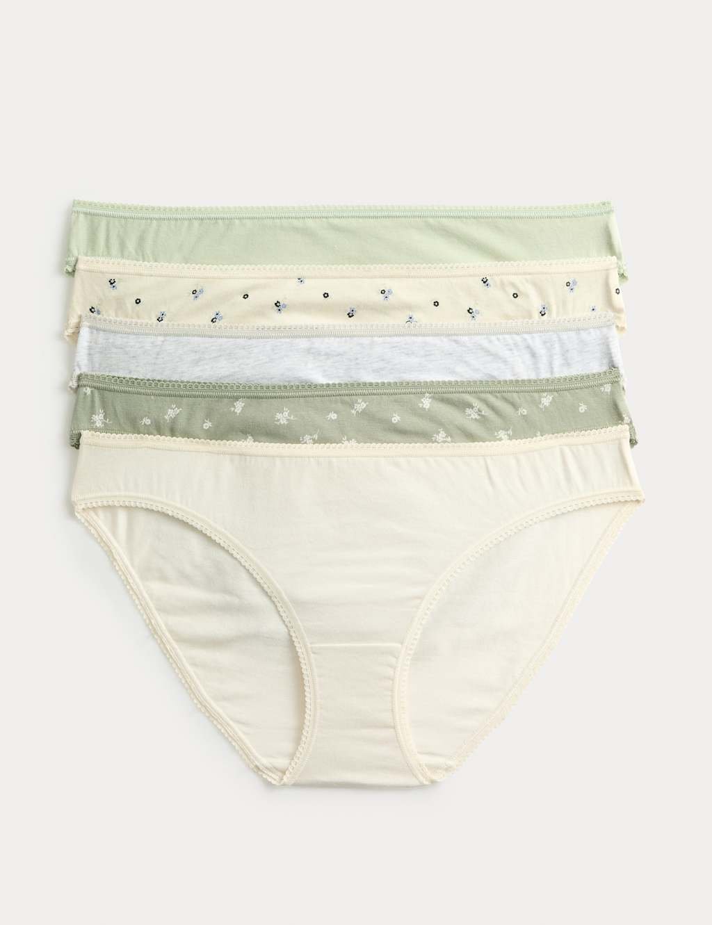 Marks & Spencer M&S 5pk Cotton Lycra™ Printed Bikini Knickers Soft Green - 1