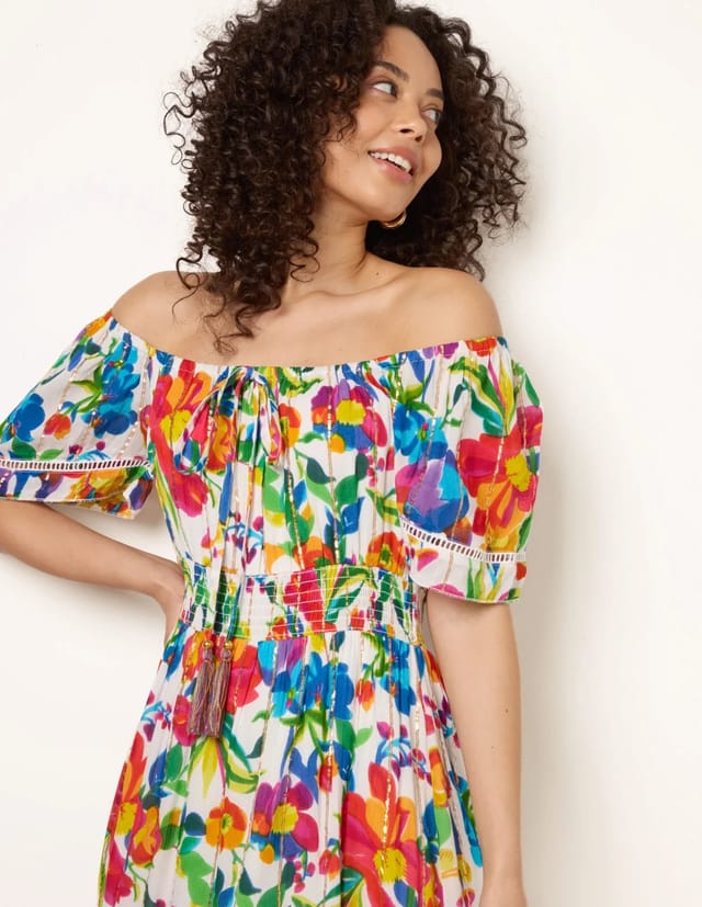 Blue Vanilla Bardot Tassel Tie Tiered Maxi Dress - 2