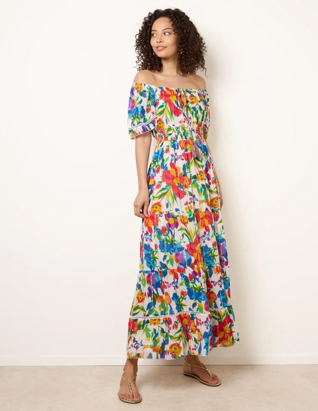 Blue Vanilla Bardot Tassel Tie Tiered Maxi Dress - 3