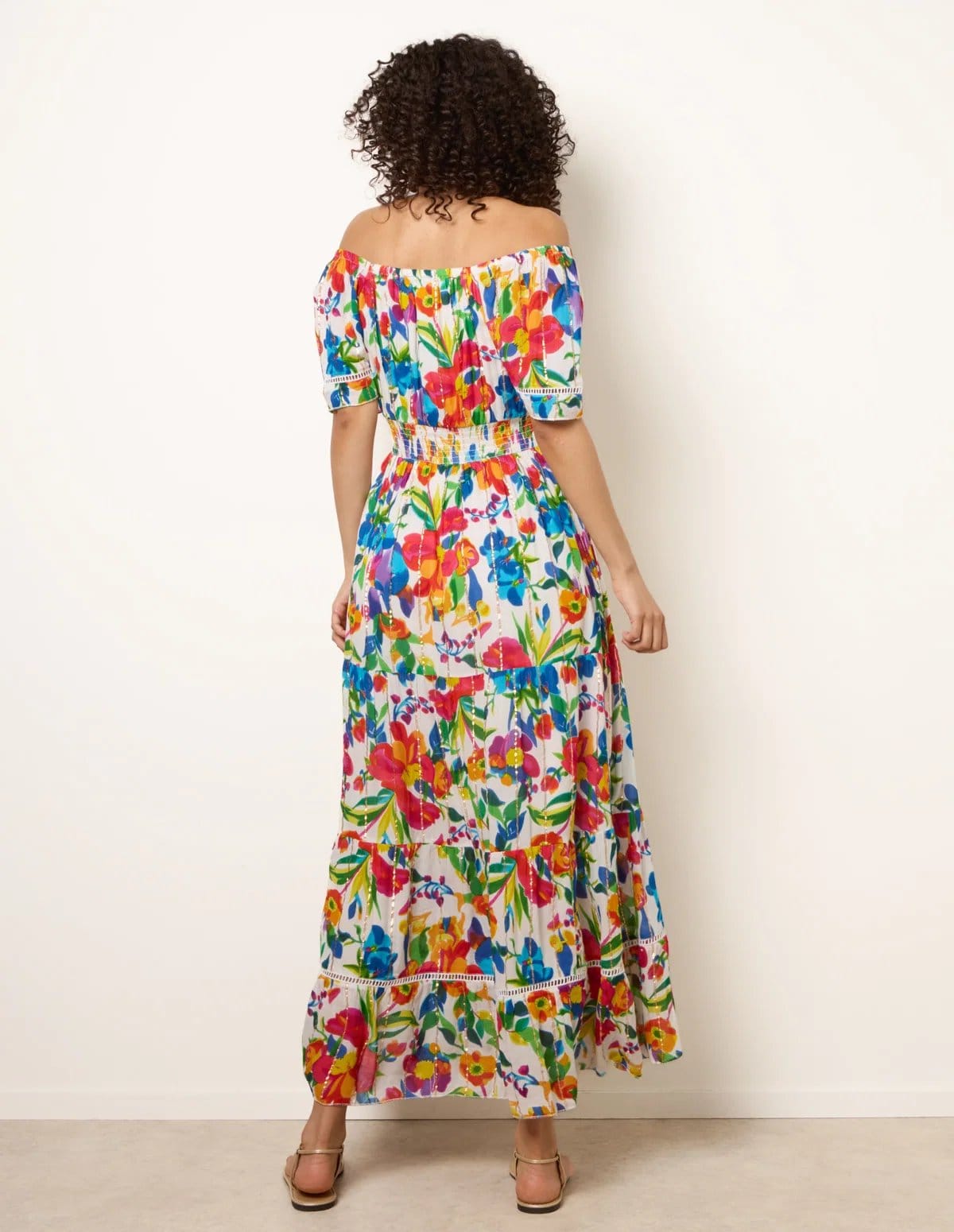 Blue Vanilla Bardot Tassel Tie Tiered Maxi Dress - 4