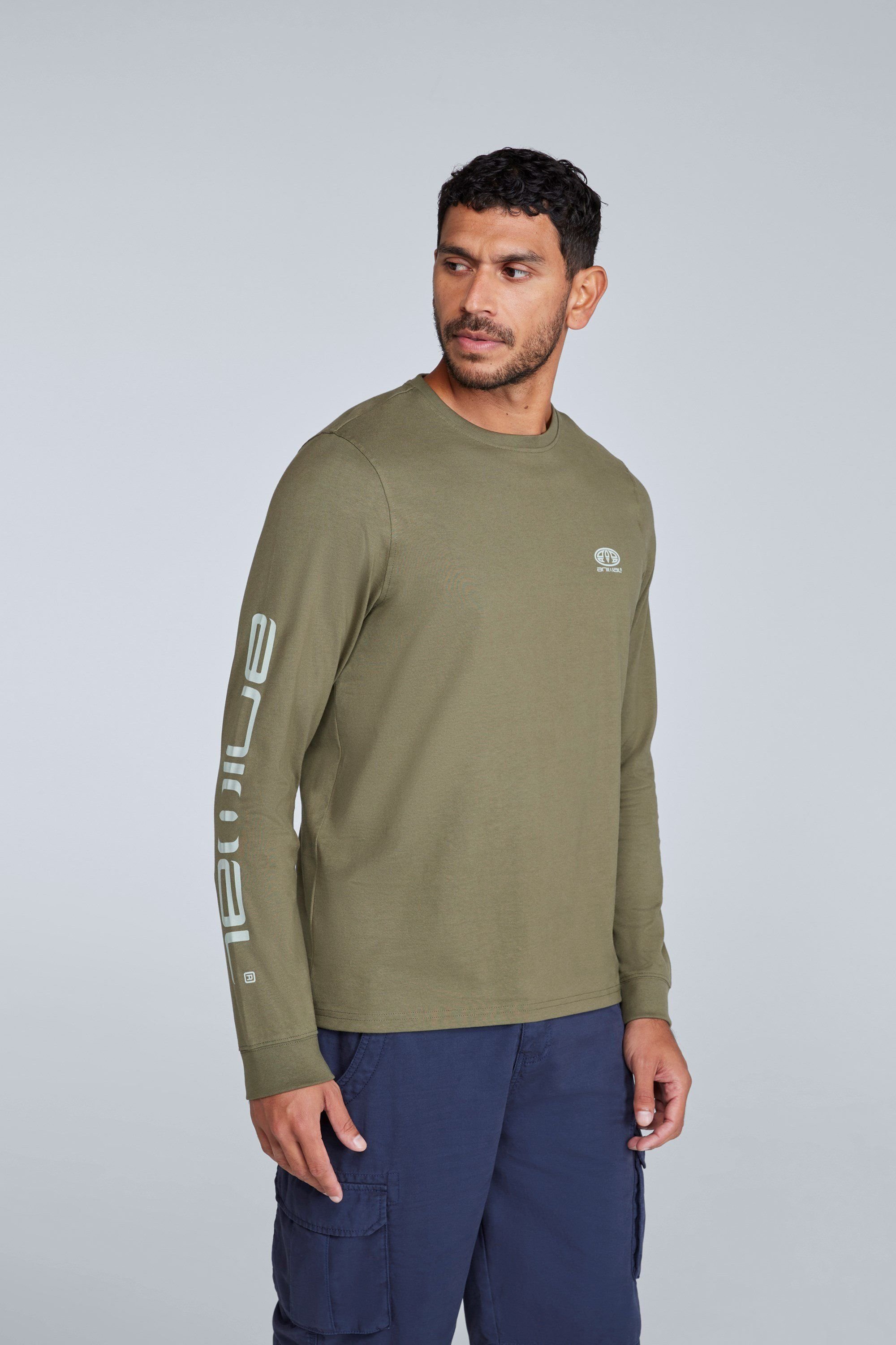 Animal Animal Men's 'Tommy' Long Sleeve Graphic Cotton T-Shirt in Khaki - 2