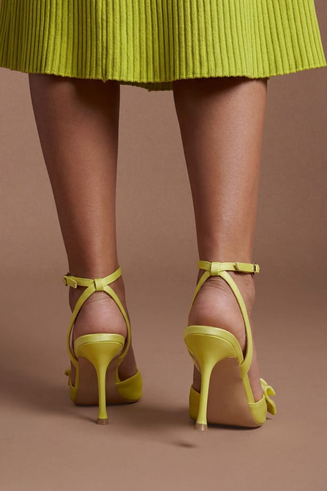 Coast Coast Women's Rosa Satin Ruffle Detail High Stiletto Heeled Court Shoes in Chartreuse - 2