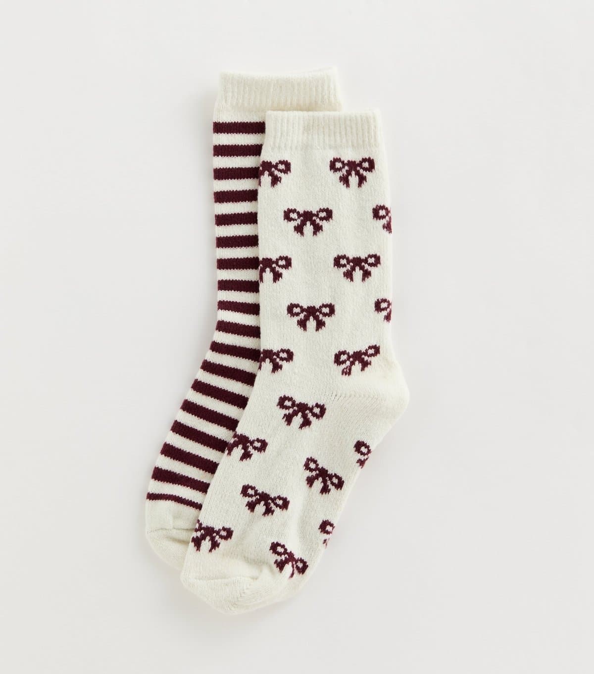 New Look New Look Cream And Dark Burgundy Striped And Bow Patterned
