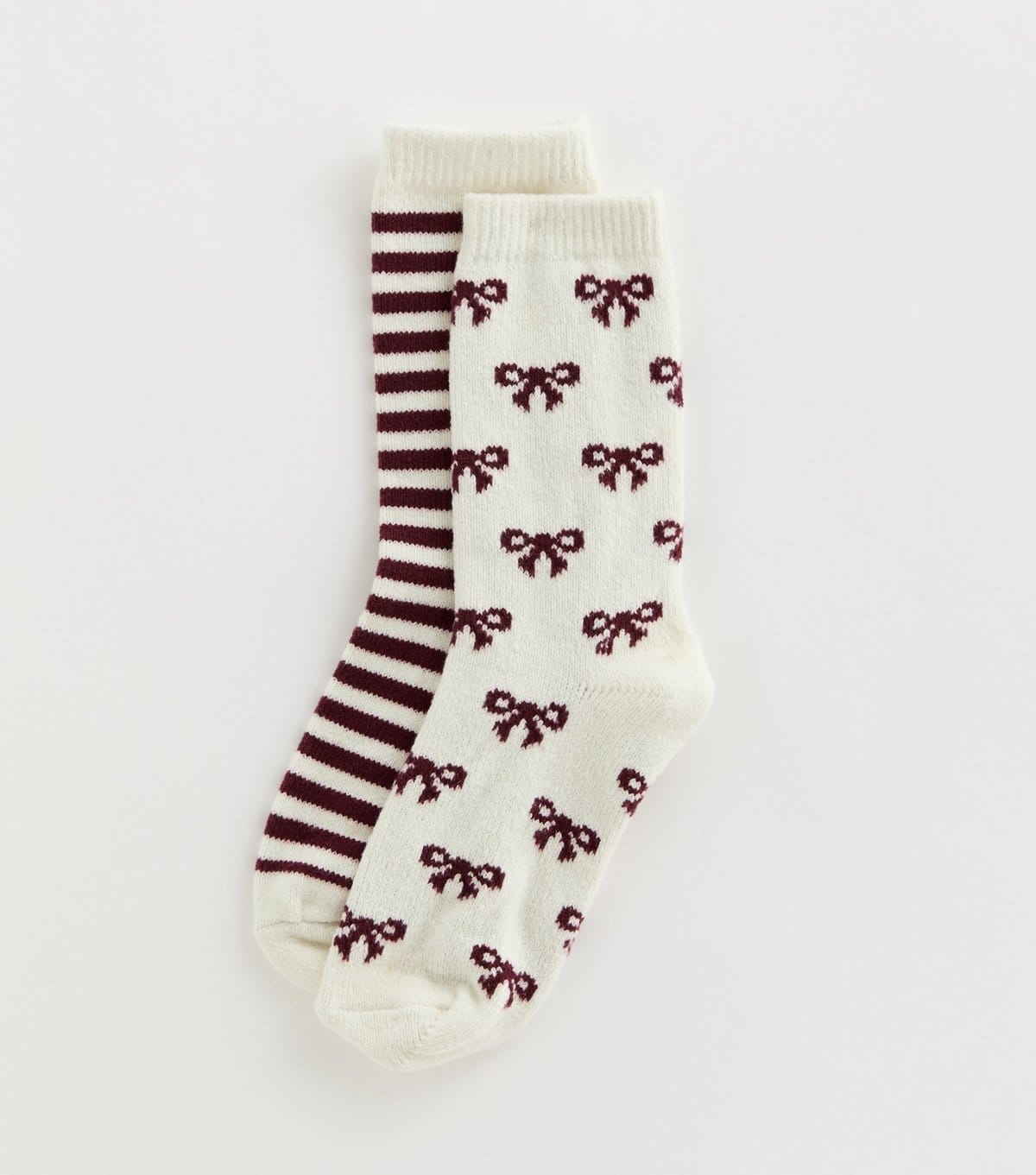 New Look Cream Striped and Bow Patterned Lounge Socks New Look - 1