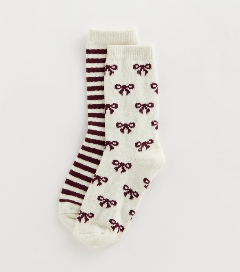 New Look Cream Striped and Bow Patterned Lounge Socks New Look - 1