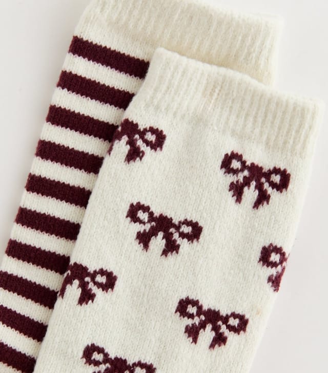 New Look Cream Striped and Bow Patterned Lounge Socks New Look - 2