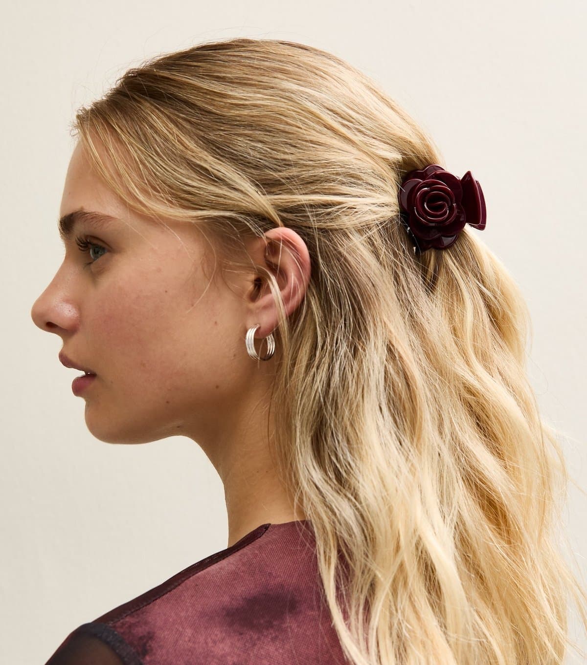 New Look Burgundy Rose Flower Claw Clip New Look