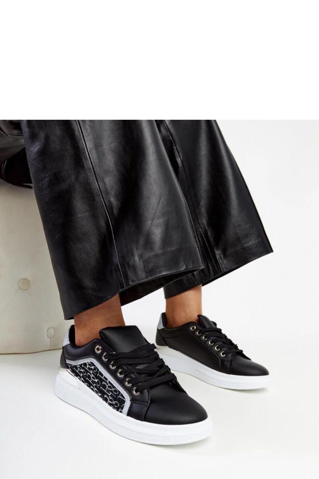 Love Lace Love Lace Women's Glitter Platform Sneakers with White Rubber Sole Lace Up in Black