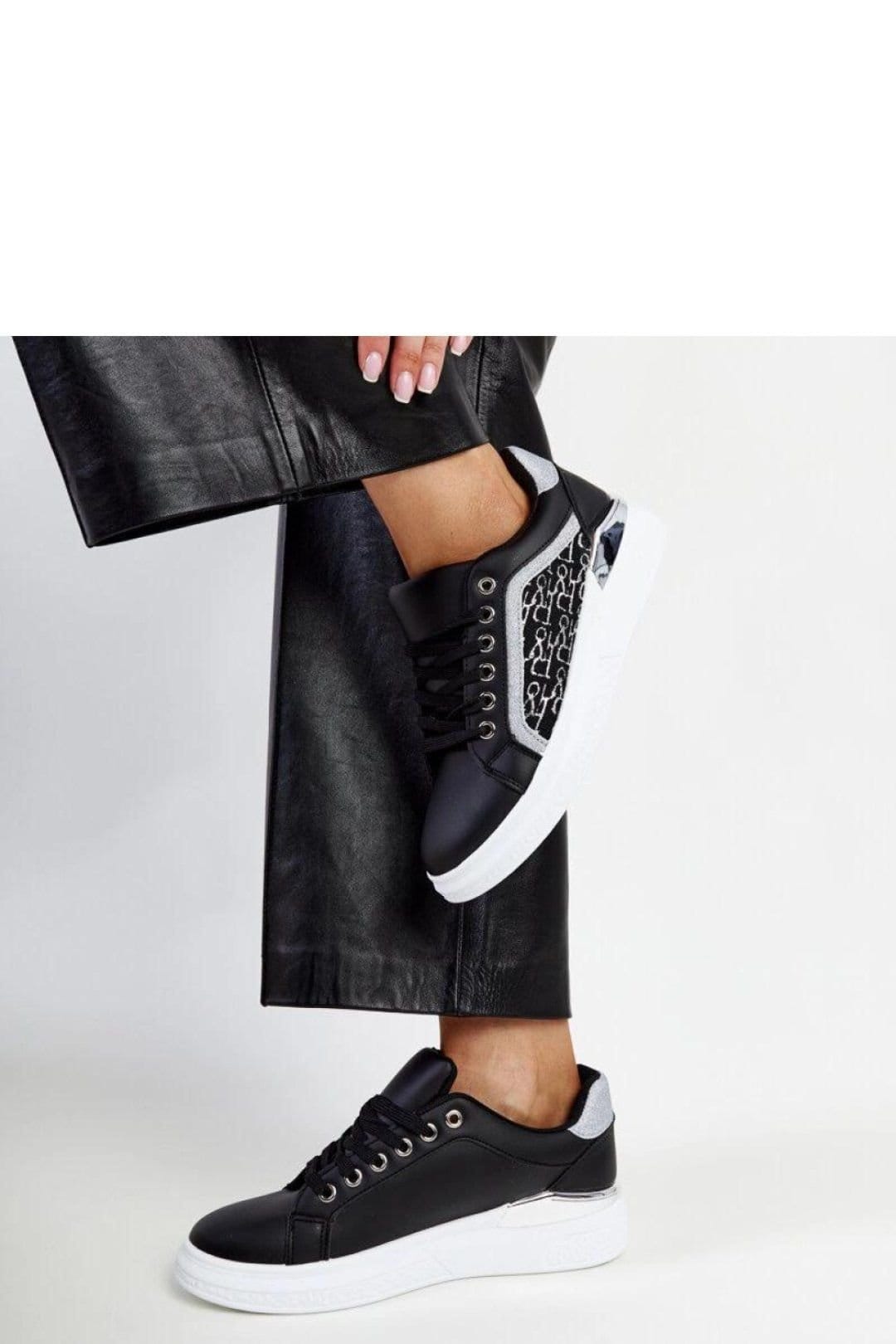 Love Lace Love Lace Women's Glitter Platform Sneakers with White Rubber Sole Lace Up in Black - 4