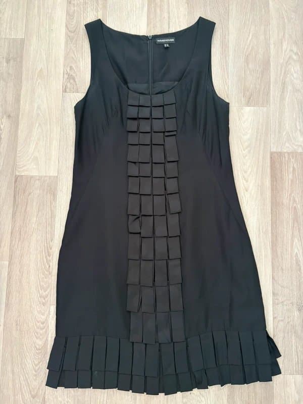 Warehouse RARE Y2K Warehouse 100% Silk Black Mini Dress UK 8 Bow/Panel Detail