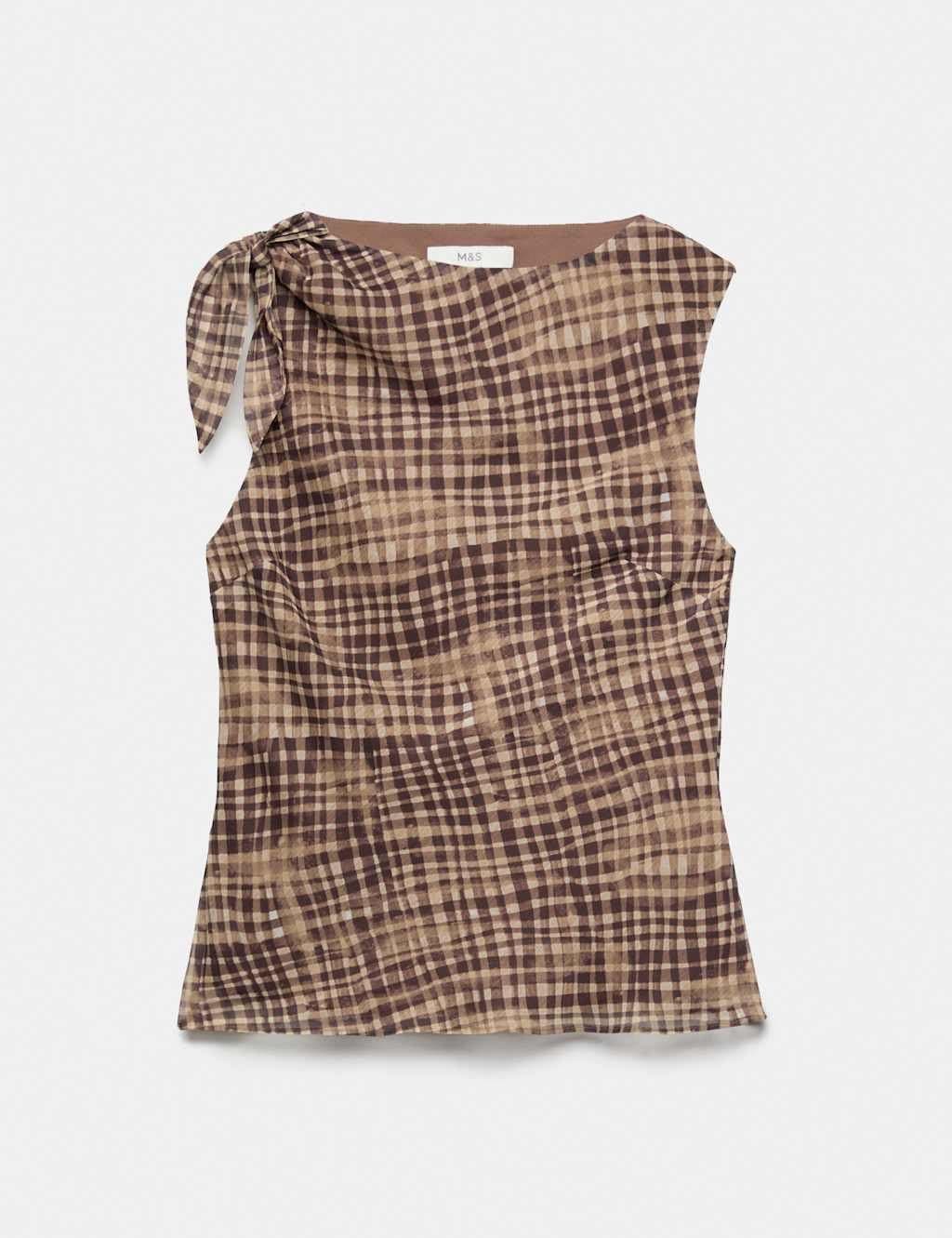 Marks & Spencer M&S Checked Asymmetric Tie Detail Top Natural Mix