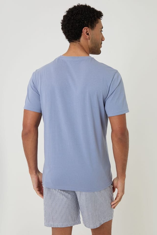 Threadbare Threadbare Men's Stripe Short Pyjama Set in Blue - 2