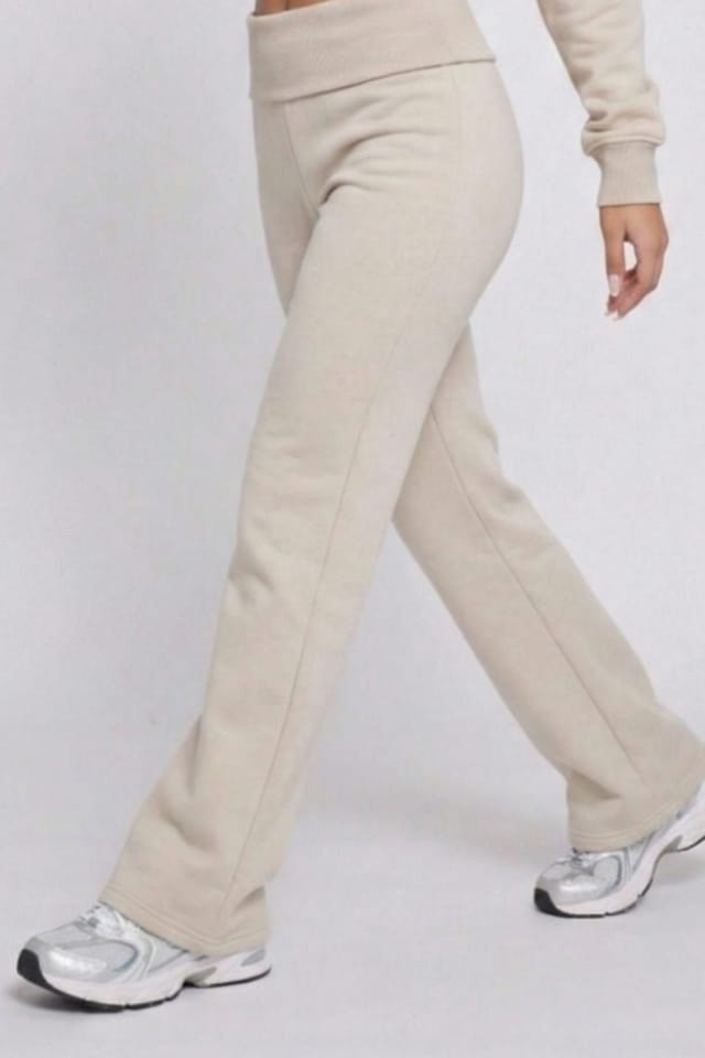 STYLEWISE STYLEWISE Women's Hooded Top & Fold Over Waist Trouser Fleece Co-ord Set in Beige - 3